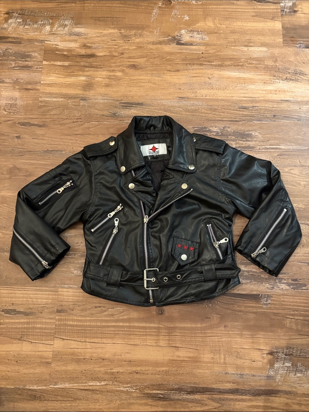 Kids Black Faux Leather Biker Jacket. Size 5T. By Bike Star Motorcycle Apparel.